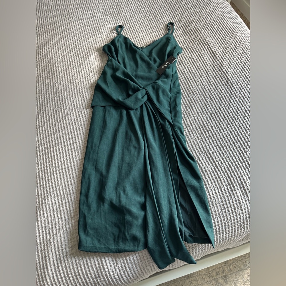 Lulus Inspiration Forest Green Knot Front Midi Dress, Size M - Picture 4 of 8